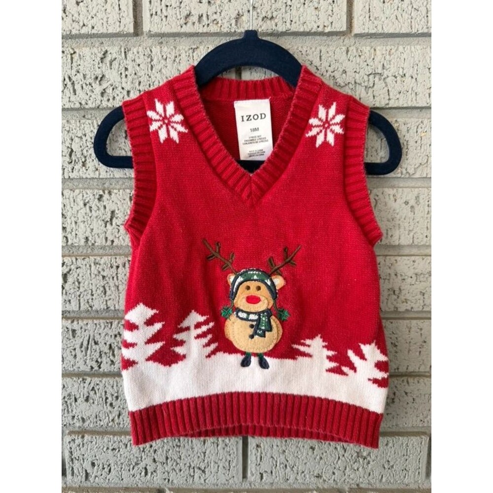 Izod Christmas Sweater Vest Size 18M Reindeer